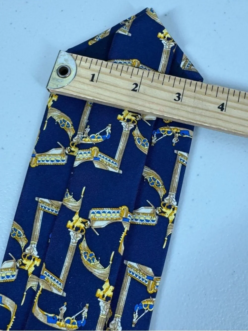 Trevisan Venezia Silk Elegant Navy and Gold Mens Tie Gondola Print Made in Italy